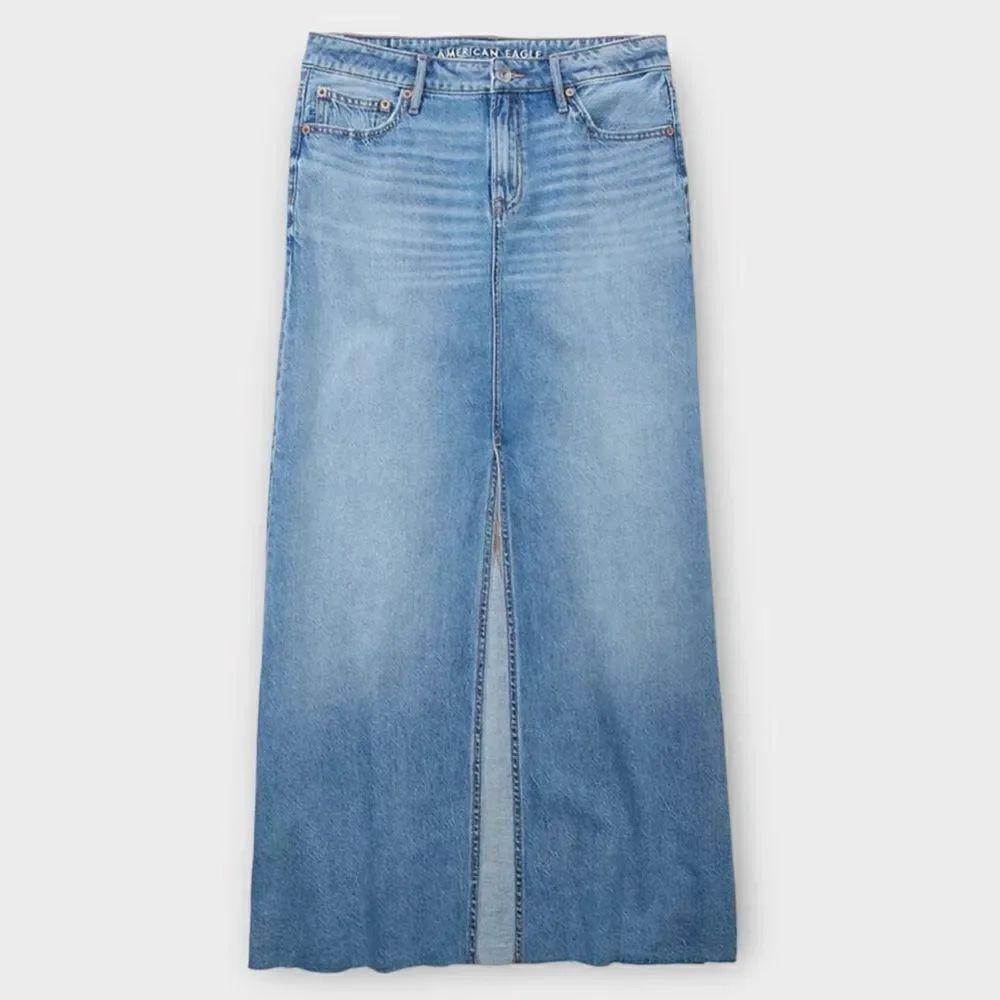 American Eagle Jean Maxi Y2K Front Slit Low Waisted Casual Blue Denim Maxi Skirt
